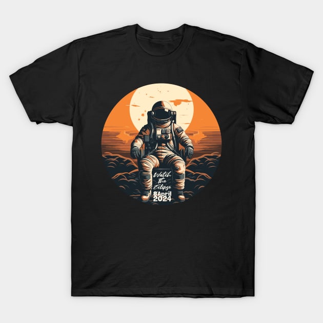 Funny Astronaut Solar Eclipse Watcher, Umbraphile Total Solar Eclipse 2024 Art T-Shirt by Moonfarer